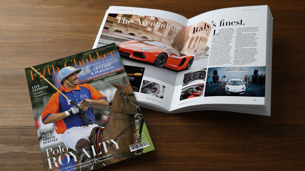 magazine cover and inside spread design of Fifth Chukker magazine