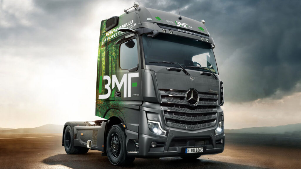 BMF Luxembourg Mercedes grey truck branding designed by Substance