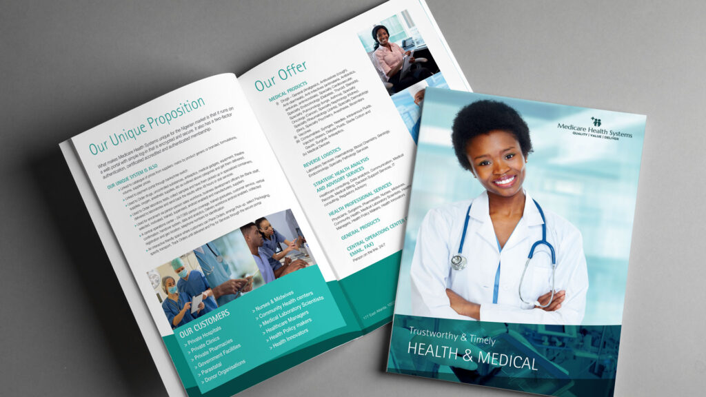 Substance design of Medicare A4 tri fold brochure, nurse on cover